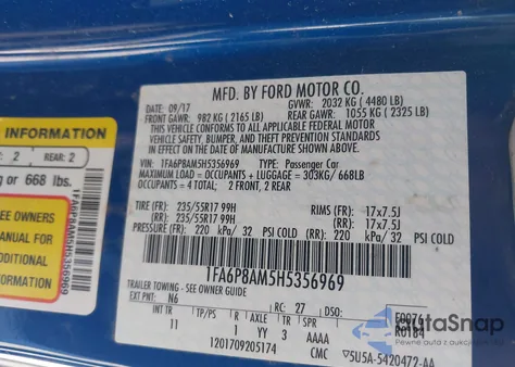 2017 Ford Mustang V6 z USA, uszkodzony, nr VIN 1FA6P8AM5H5356969